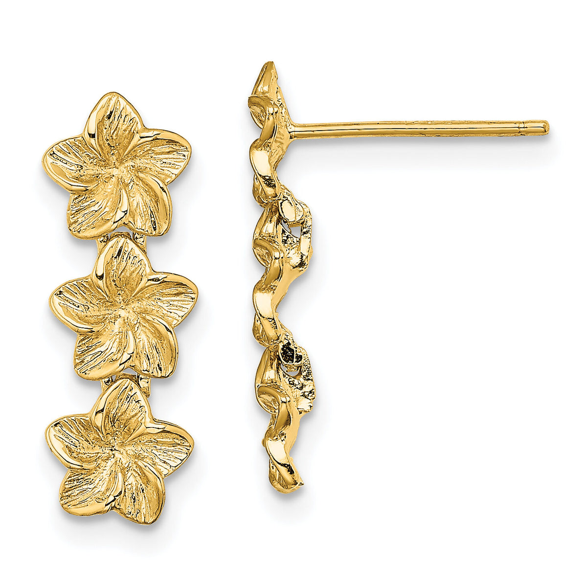 14K Triple Flower Post Dangle Earrings-TE725