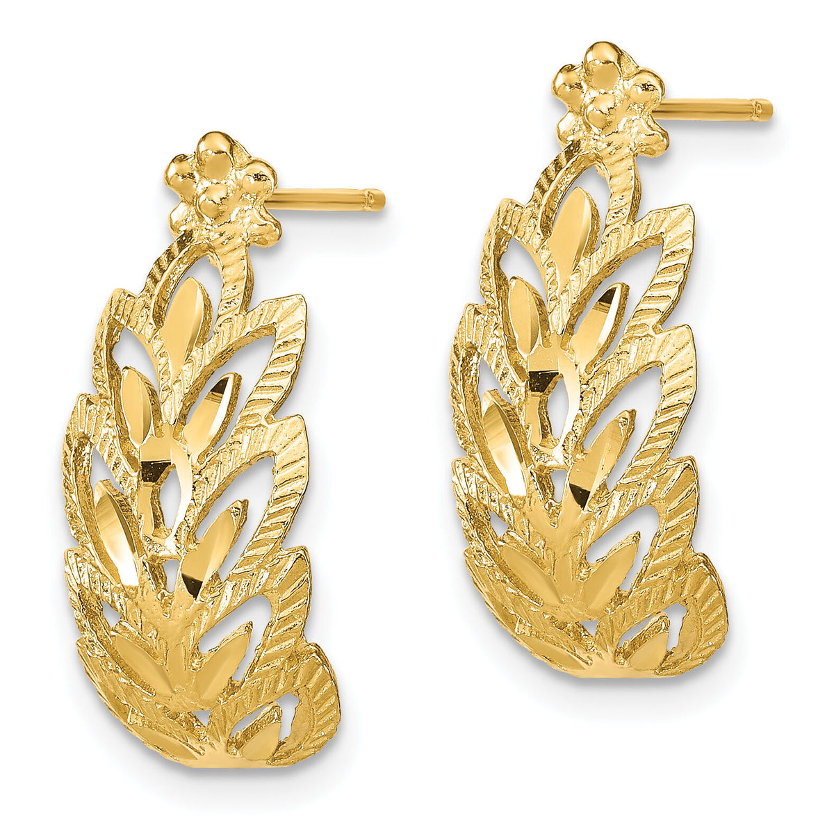 14K D/C Leaf Pattern Post Earrings-TE729
