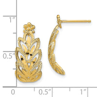 14K D/C Leaf Pattern Post Earrings-TE729