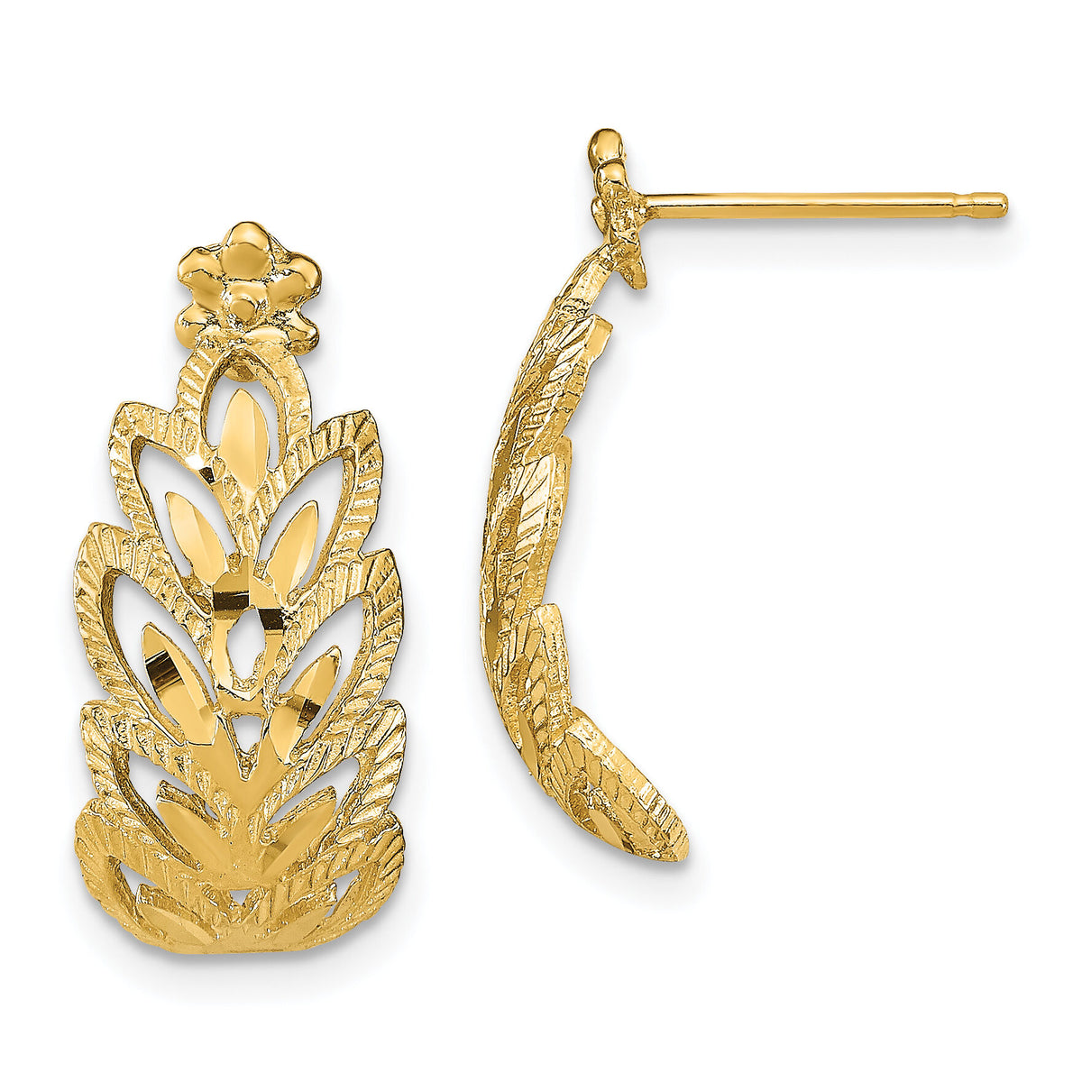 14K D/C Leaf Pattern Post Earrings-TE729