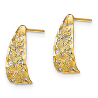 14K D/C Flower J-Hoop Post Earrings-TE733