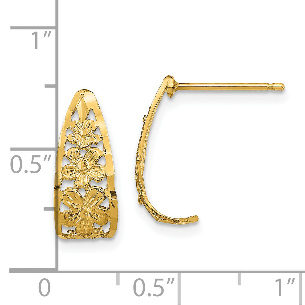 14K D/C Flower J-Hoop Post Earrings-TE733