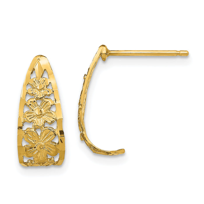 14K D/C Flower J-Hoop Post Earrings-TE733