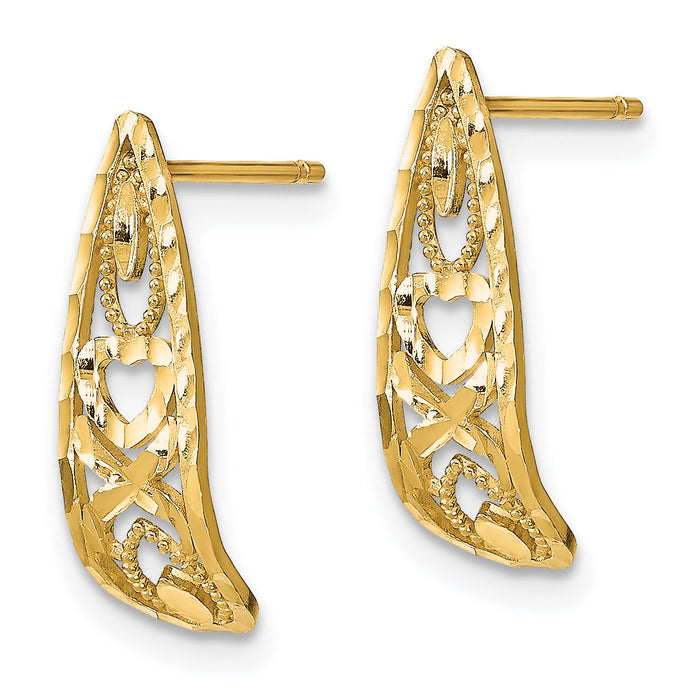 14K D/C Heart and X  Mini Post Earrings-TE734