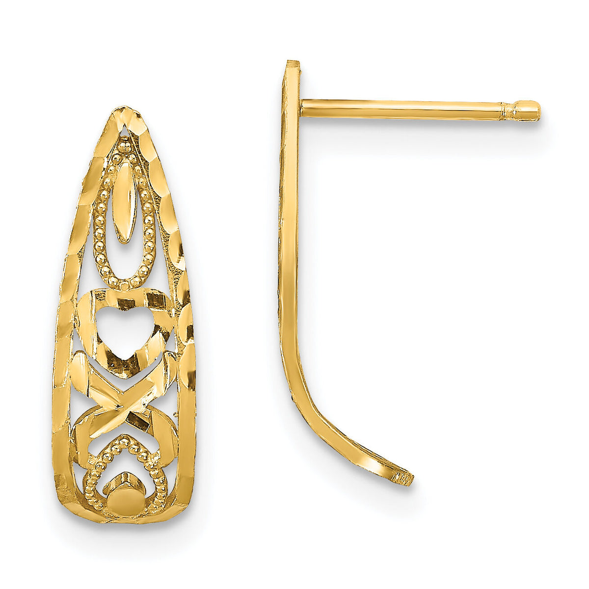 14K D/C Heart and X  Mini Post Earrings-TE734
