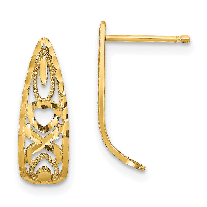 14K D/C Heart and X  Mini Post Earrings-TE734