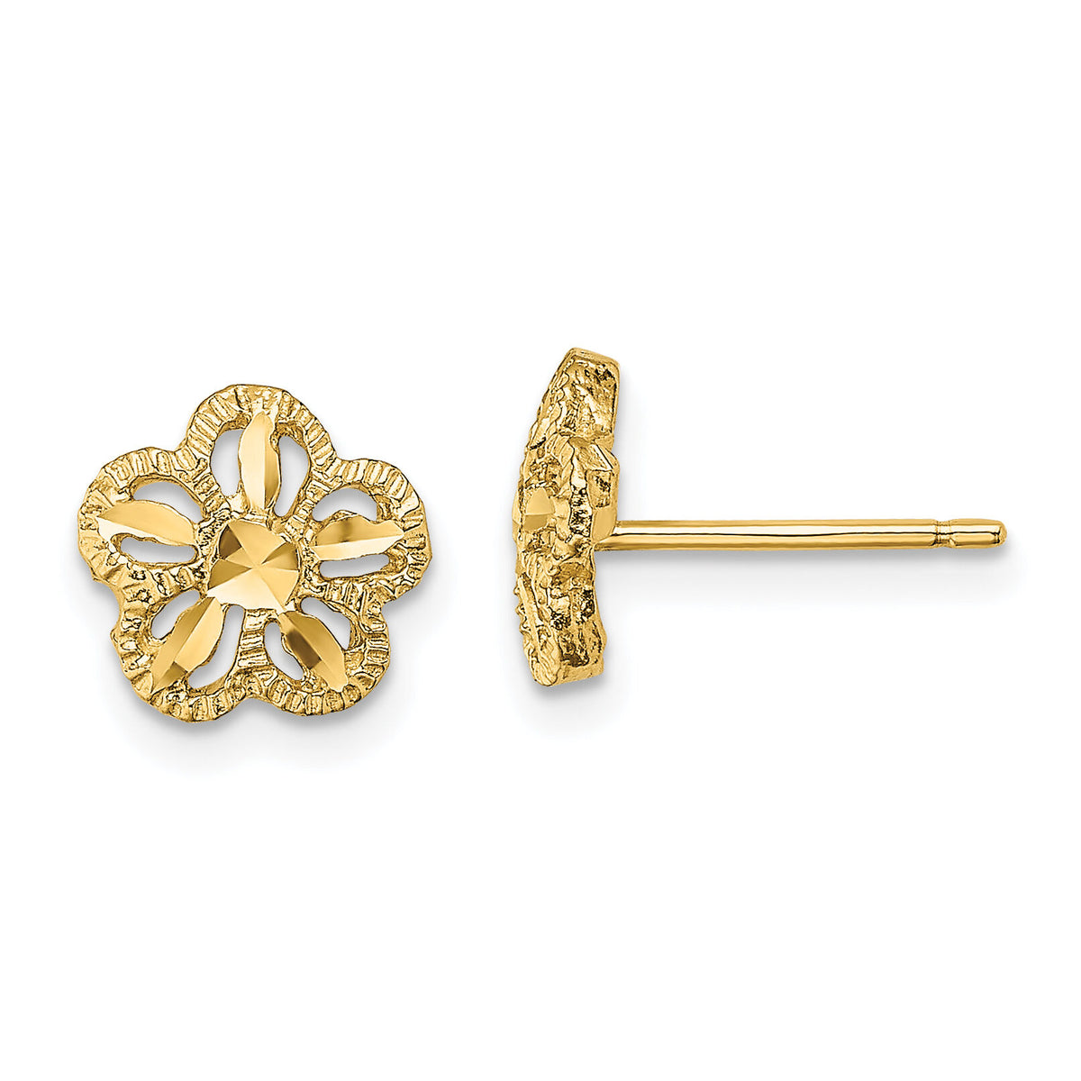 14K Diamond-cut Flower Post Earrings-TE736
