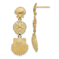 14K Scallop, Sand Dollar,,Scallop Dangle Earrings-TE742