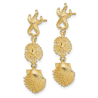 14K Starfish, Sand Dollar ,Scallop Shell Dangle Earrings-TE744