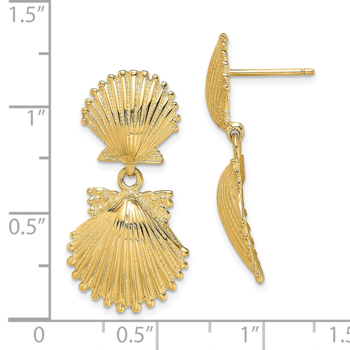 14K Double Scallop Shell Dangle Earrings-TE746