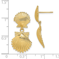 14K Double Scallop Shell Dangle Earrings-TE746