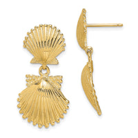 14K Double Scallop Shell Dangle Earrings-TE746
