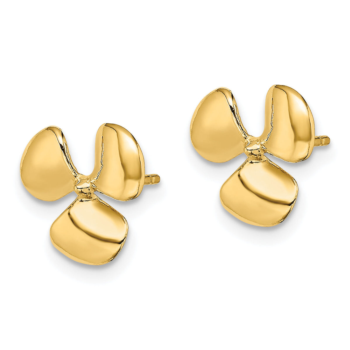 14K Polished Three Blade Propeller w/ Center Bead Post Earrings-TE747
