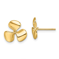 14K Polished Three Blade Propeller w/ Center Bead Post Earrings-TE747