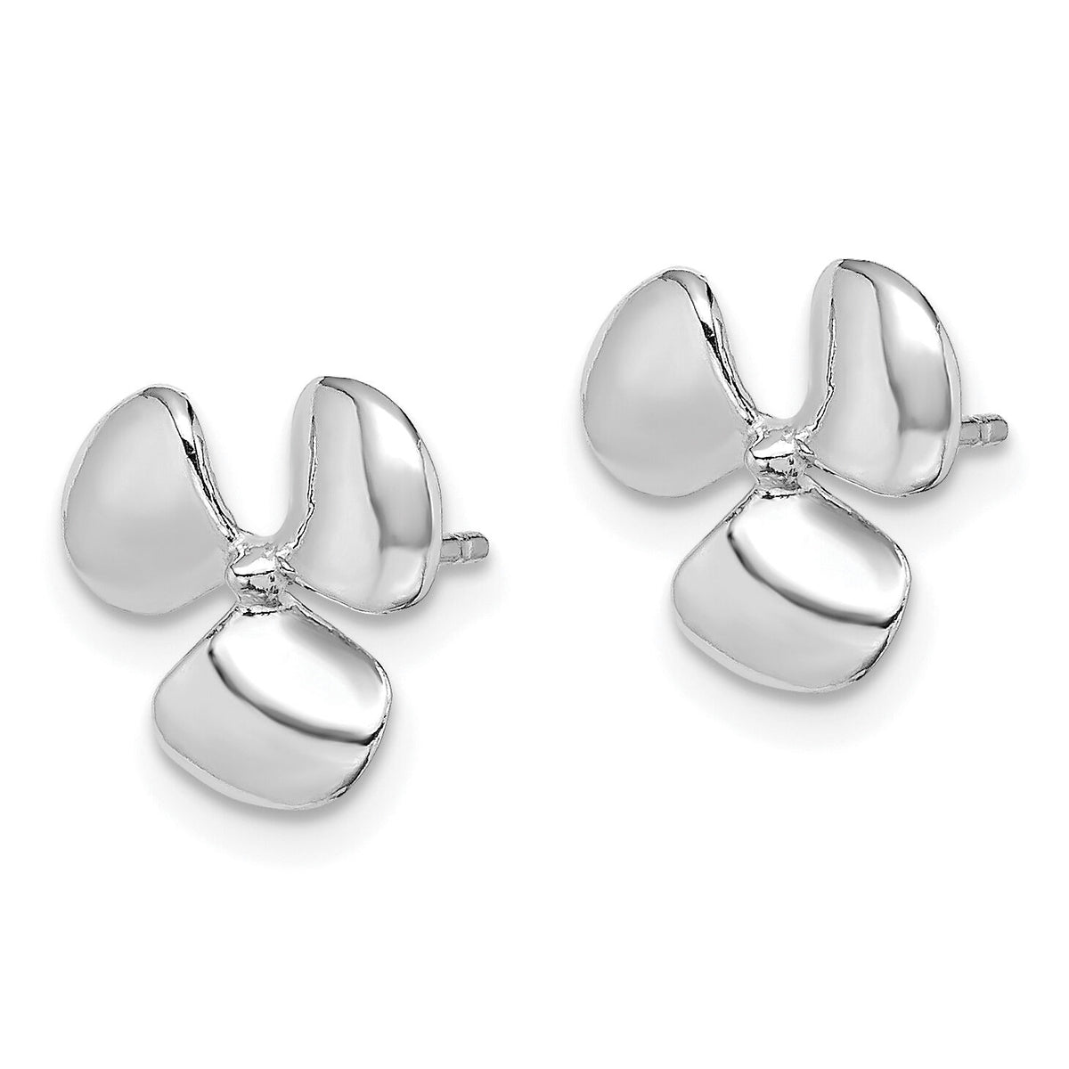 14K White Gold Polished Three Blade Propeller w/ Center Bead Post Earrings-TE747W