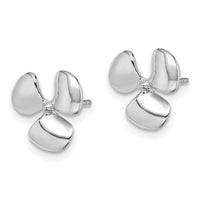 14K White Gold Polished Three Blade Propeller w/ Center Bead Post Earrings-TE747W