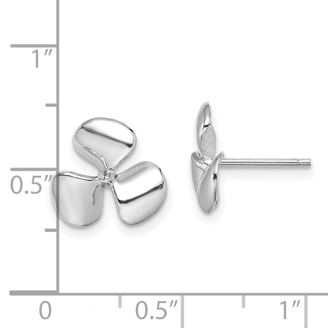 14K White Gold Polished Three Blade Propeller w/ Center Bead Post Earrings-TE747W