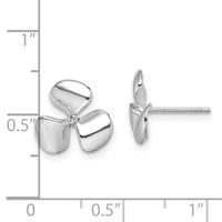 14K White Gold Polished Three Blade Propeller w/ Center Bead Post Earrings-TE747W