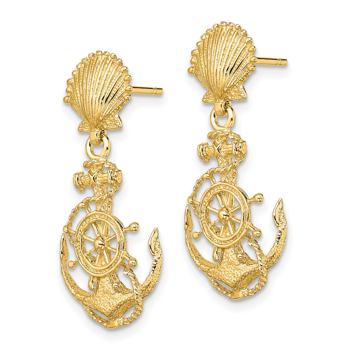 14K Shell and Anchor Double Dangle Earrings-TE749