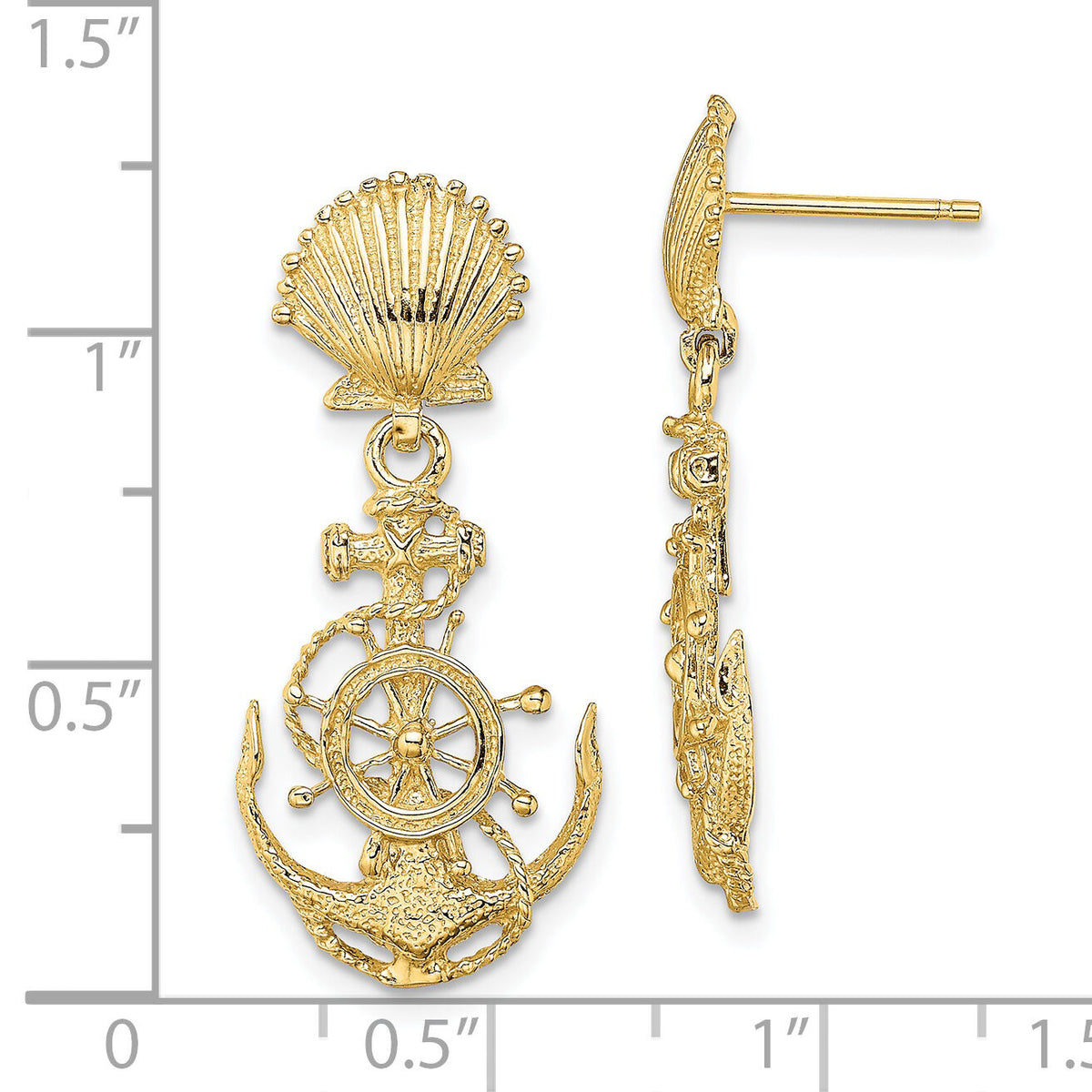 14K Shell and Anchor Double Dangle Earrings-TE749