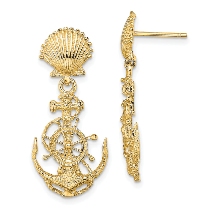 14K Shell and Anchor Double Dangle Earrings-TE749