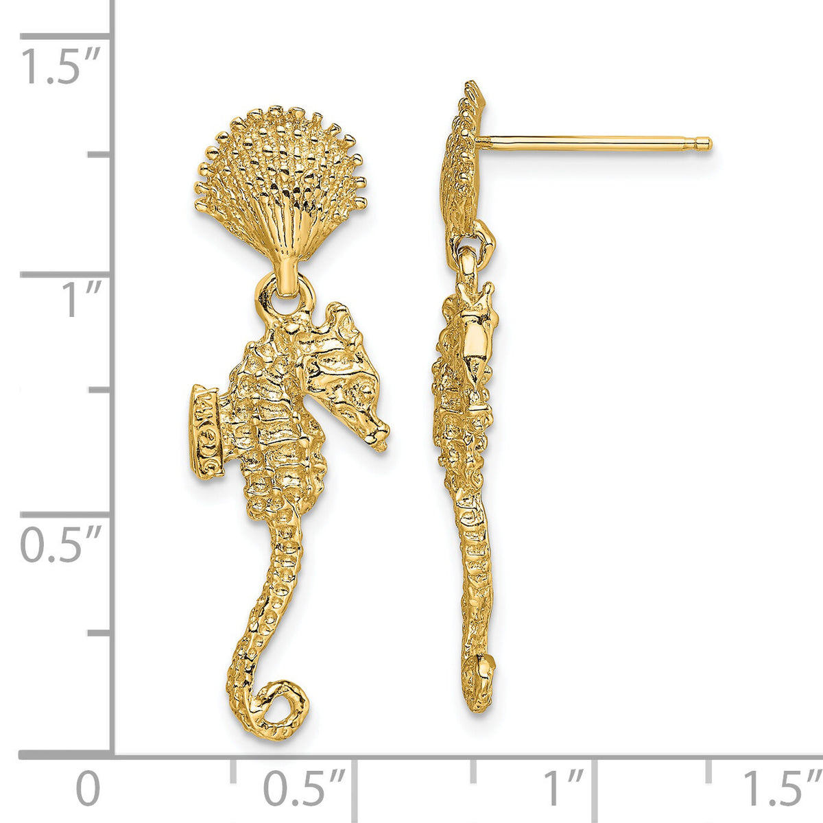 14K Shell & Seahorse Dangle Earrings-TE751