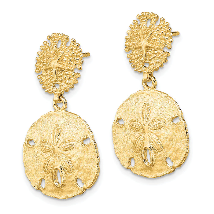 14K Double Sand Dollar Dangle Earrings-TE752