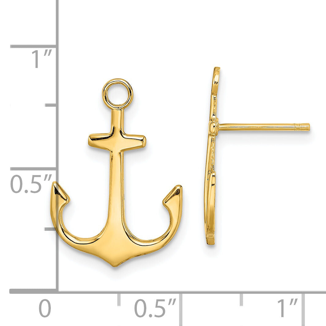 14K Polished  2-D Anchor Post Earrings-TE753