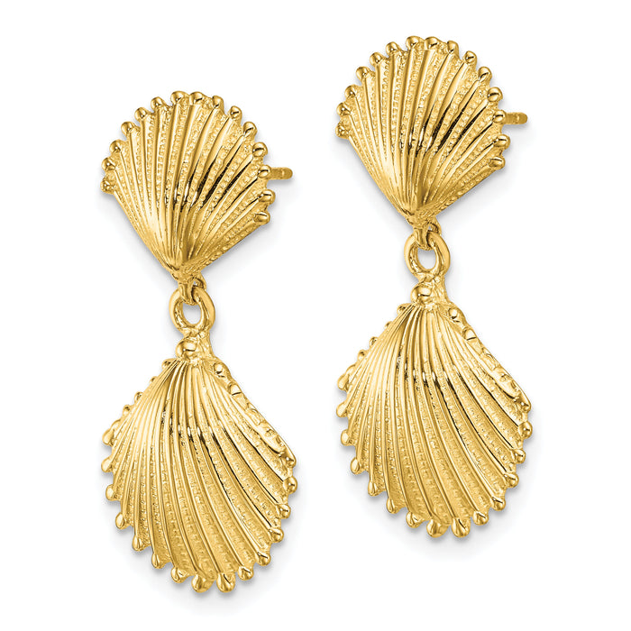 14K Polished Scallop Shell Dangle Earrings-TE754