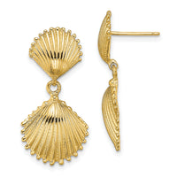 14K Polished Scallop Shell Dangle Earrings-TE754