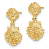 14K Double Beaded Scallop Shell Dangle Earrings-TE755