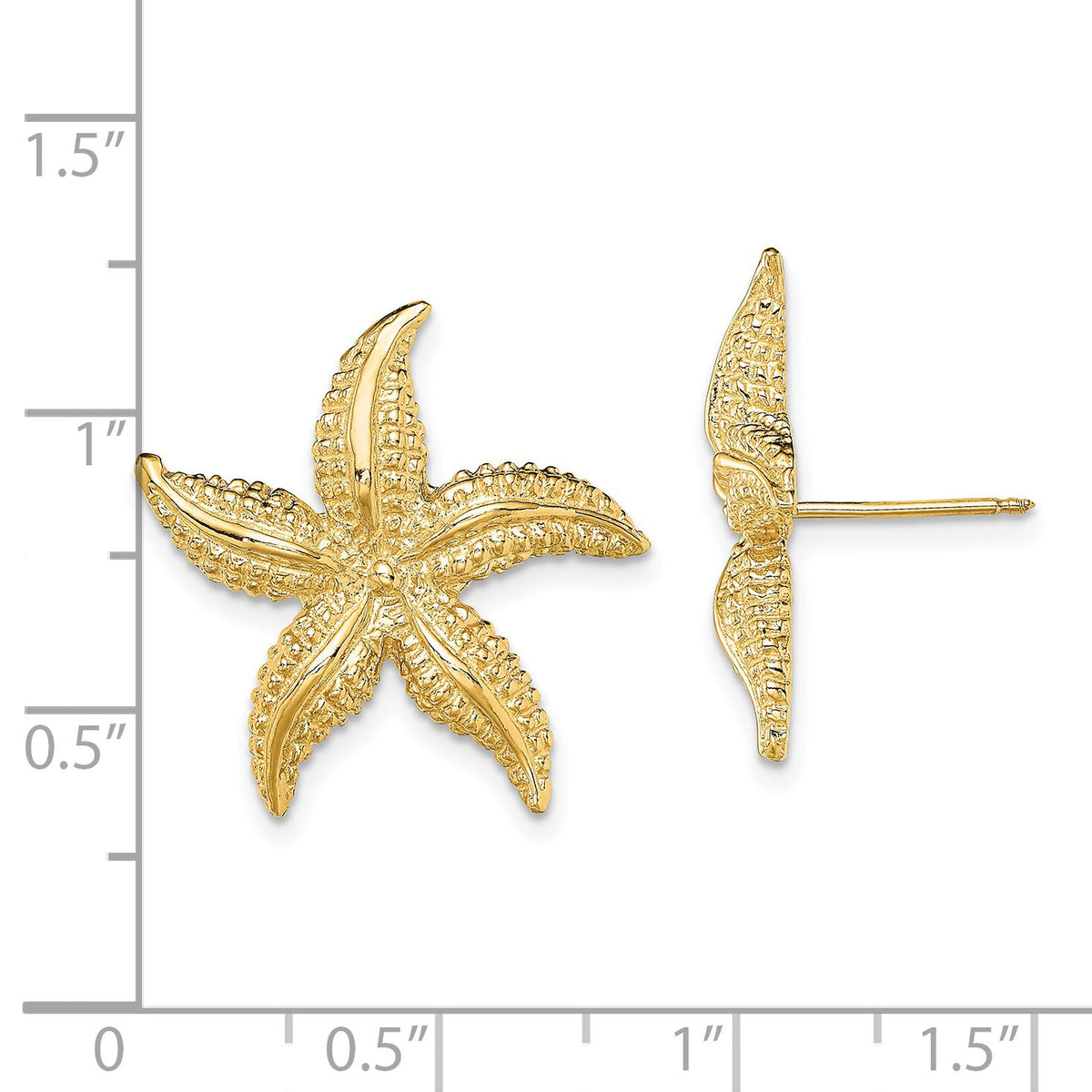 14K 2-D Polished and Textured Starfish Post Earrings-TE758