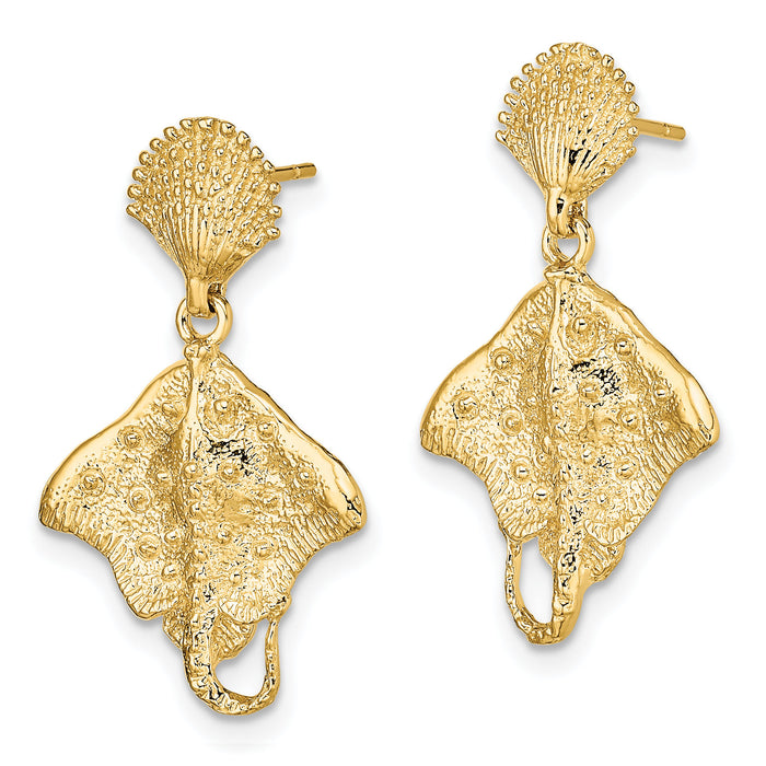 14K Shell and Stingray Post Dangle Earrings-TE759
