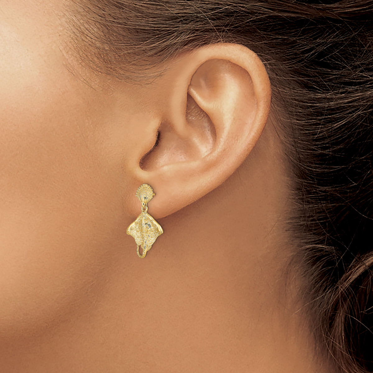 14K Shell and Stingray Post Dangle Earrings-TE759