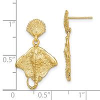 14K Shell and Stingray Post Dangle Earrings-TE759