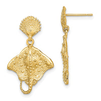 14K Shell and Stingray Post Dangle Earrings-TE759