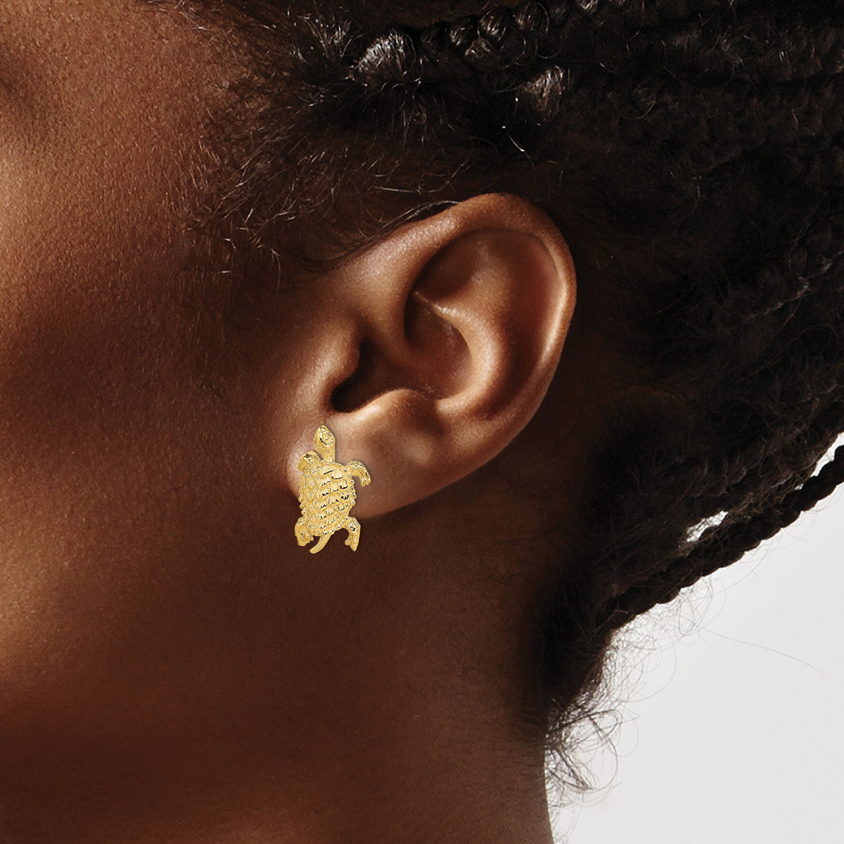 14K Land Turtle  Textured Post Earrings-TE763