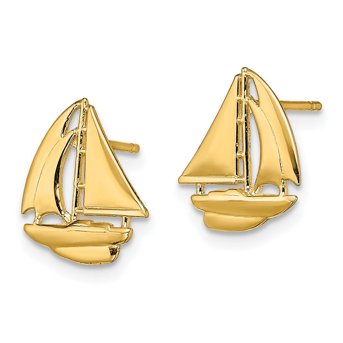 14K Polished Sailboat Post Earrings-TE765