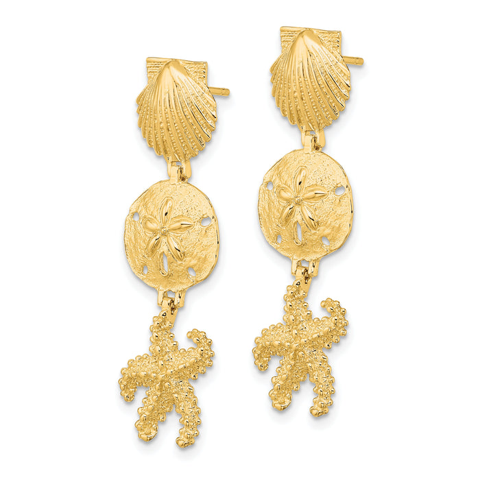 14K Shell, Sand Dollar ,Starfish Post Dangle Earrings-TE768