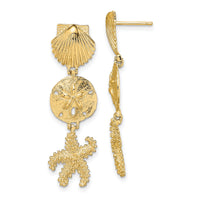 14K Shell, Sand Dollar ,Starfish Post Dangle Earrings-TE768