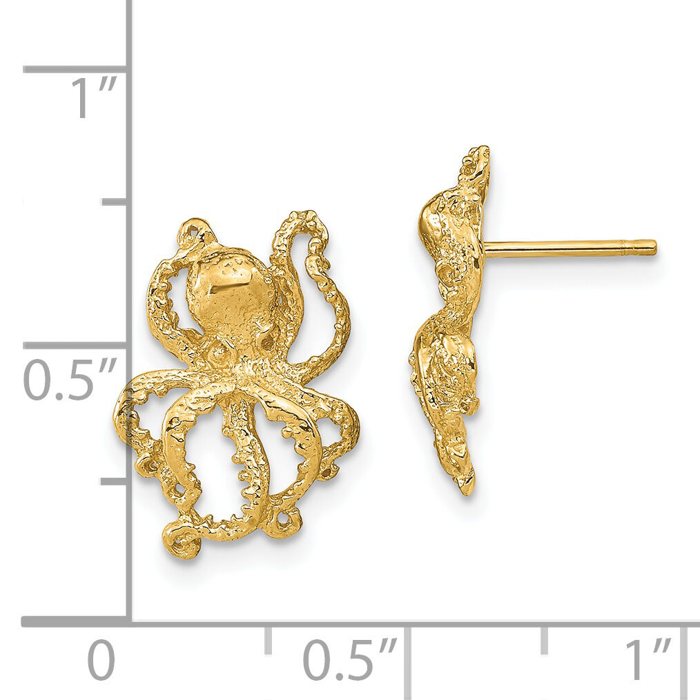 14K 2-D Polished Octopus Post Earrings-TE769