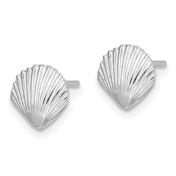 14K White Gold Scallop Shell Post Earrings-TE782W
