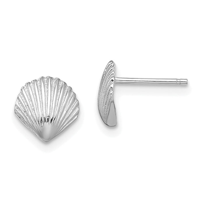 14K White Gold Scallop Shell Post Earrings-TE782W