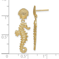 14K Seahorse Dangling From Shell Earrings-TE797