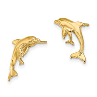 14K Polished Dolphin and Baby Post Earrings-TE799