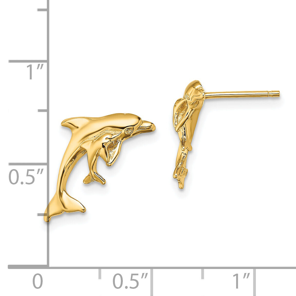 14K Polished Dolphin and Baby Post Earrings-TE799