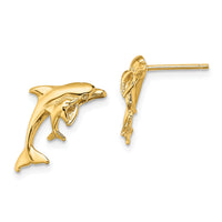 14K Polished Dolphin and Baby Post Earrings-TE799