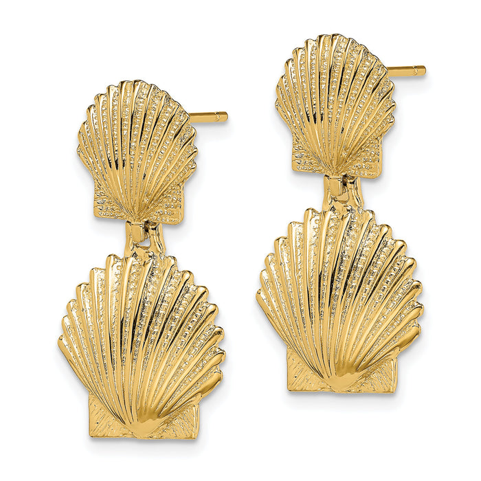 14K Double Scallop Shell Post Earrings-TE813