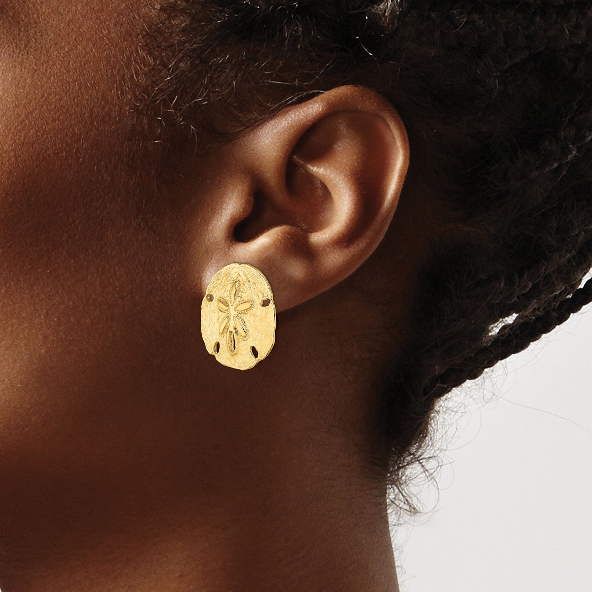 14K Polished Sand Dollar Post Earrings-TE814