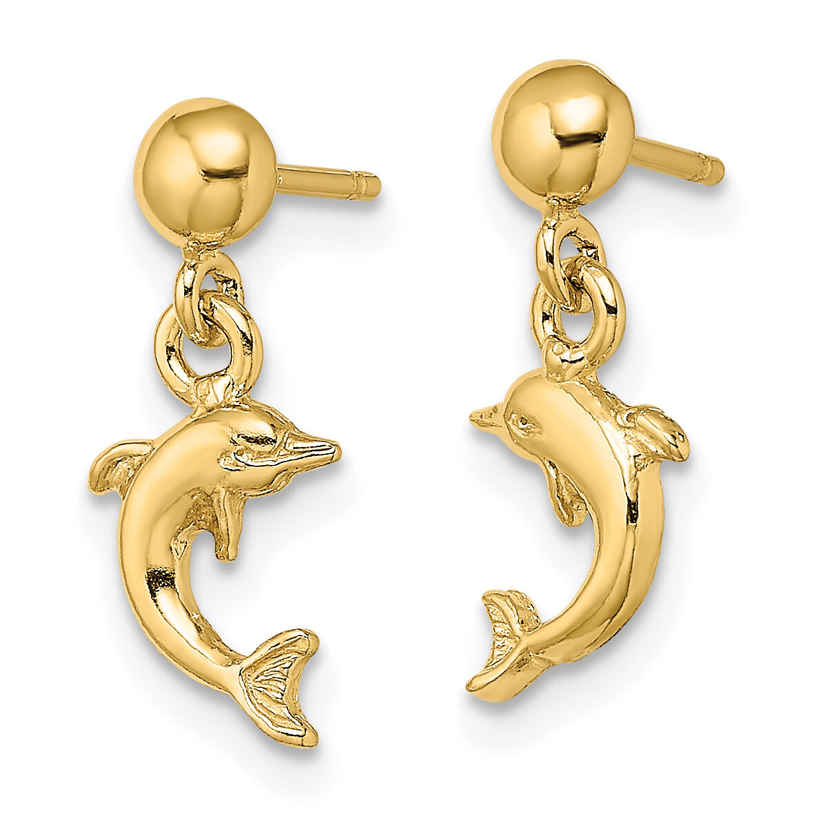 14K Mini Jumping Dolphin Dangle Earrings-TE820